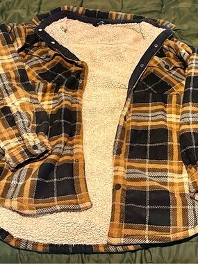 Men's Sherpa-Lined Plaid Shirt Jacket - Yellow Black